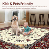 Ultra Soft Area Rug, Non Slip, Stain Resistant, Washable Area Rugs for Living Room, Bedroom, Decorative Medallion Victorian Era Inspired Maroon Beige(Red)