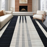 Ultra Soft Area Rug, Non Slip, Stain Resistant, Washable Area Rugs for Living Room, Bedroom, Sleek Striped Runner with Alternating Narrow and Wide Black White Bands(Black)