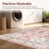 Ultra Soft Area Rug, Non Slip, Stain Resistant, Washable Area Rugs for Living Room, Bedroom, Cozy Vintage Botanical Charm(Pink)