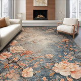 Ultra Soft Area Rug, Non Slip, Stain Resistant, Washable Area Rugs for Living Room, Bedroom, Dreamy Floral Fantasy Rug with Blush Peach Blossoms and Ivory Tendrils(Gray)