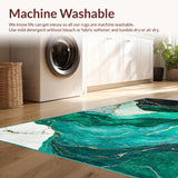 Ultra Soft Area Rug, Non Slip, Stain Resistant, Washable Area Rugs for Living Room, Bedroom, Sleek Emerald Marble Motif(Green)