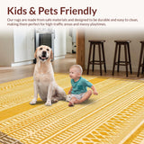 Ultra Soft Area Rug, Non Slip, Stain Resistant, Washable Area Rugs for Living Room, Bedroom, Eclectic Crochet Border Design(Gold)