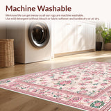 Ultra Soft Area Rug, Non Slip, Stain Resistant, Washable Area Rugs for Living Room, Bedroom, Delicate Leafy Boho Motif(Beige)