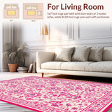 Ultra Soft Area Rug, Non Slip, Stain Resistant, Washable Area Rugs for Living Room, Bedroom, Youthful Blooming Artistry Style(Pink)