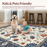 Ultra Soft Area Rug, Non Slip, Stain Resistant, Washable Area Rugs for Living Room, Bedroom, Transitional Vintage Floral Elegance(White)