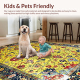 Ultra Soft Area Rug, Non Slip, Stain Resistant, Washable Area Rugs for Living Room, Bedroom, Charming Nature-Inspired Floral Art(Yellow)