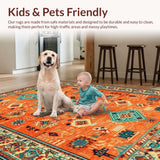 Ultra Soft Area Rug, Non Slip, Stain Resistant, Washable Area Rugs for Living Room, Bedroom, Lively Orange Tiled Motif(Orange)