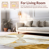 Ultra Soft Area Rug, Non Slip, Stain Resistant, Washable Area Rugs for Living Room, Bedroom, Mirage Beige Gold Abstract Geometric Marble Motif Area(White)