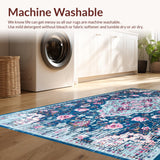 Ultra Soft Area Rug, Non Slip, Stain Resistant, Washable Area Rugs for Living Room, Bedroom, Rustic Floral Tiled Arrangement(Blue)