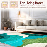 Ultra Soft Area Rug, Non Slip, Stain Resistant, Washable Area Rugs for Living Room, Bedroom, Vibrant Abstract Organic Shapes(Blue)