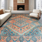 Ultra Soft Area Rug, Non Slip, Stain Resistant, Washable Area Rugs for Living Room, Bedroom, Chic Sky Blue Tiled Aesthetic(Orange)