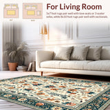 Ultra Soft Area Rug, Non Slip, Stain Resistant, Washable Area Rugs for Living Room, Bedroom, Boho Teal and Orange Fusion(Ivory)