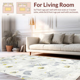 Ultra Soft Area Rug, Non Slip, Stain Resistant, Washable Area Rugs for Living Room, Bedroom, Sophisticated Gray Flower Accents(White)