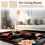 Ultra Soft Area Rug, Non Slip, Stain Resistant, Washable Area Rugs for Living Room, Bedroom, Elegant Floral Dragon Aesthetic(Black)