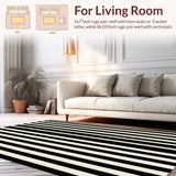 Ultra Soft Area Rug, Non Slip, Stain Resistant, Washable Area Rugs for Living Room, Bedroom, Modern Striped Entryway Black And Beige Porch Decor(Black)