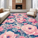 Ultra Soft Area Rug, Non Slip, Stain Resistant, Washable Area Rugs for Living Room, Bedroom, Retro Floral Bedroom Foldable Washable Carpet(Pink)