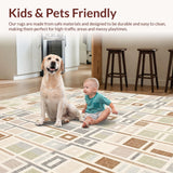 Ultra Soft Area Rug, Non Slip, Stain Resistant, Washable Area Rugs for Living Room, Bedroom, Contemporary Trellis Area High Low Design(Beige)