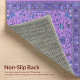 Ultra Soft Area Rug, Non Slip, Stain Resistant, Washable Area Rugs for Living Room, Bedroom, Rustic Blue Toned Botanical Motif(Purple)