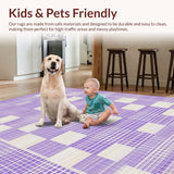 Ultra Soft Area Rug, Non Slip, Stain Resistant, Washable Area Rugs for Living Room, Bedroom, Vibrant Cozy Tiled Design Element(Purple)