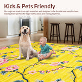 Ultra Soft Area Rug, Non Slip, Stain Resistant, Washable Area Rugs for Living Room, Bedroom, Whimsical Bright Floral Aesthetic(Yellow)
