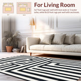 Ultra Soft Area Rug, Non Slip, Stain Resistant, Washable Area Rugs for Living Room, Bedroom, Boho-Inspired Contrast Stripe Rug With Handcrafted Appearance(Black)