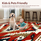 Ultra Soft Area Rug, Non Slip, Stain Resistant, Washable Area Rugs for Living Room, Bedroom, Vibrant Navajo Inspired Graphic Style(Red)