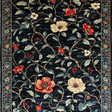 Ultra Soft Area Rug, Non Slip, Stain Resistant, Washable Area Rugs for Living Room, Bedroom, Chic Rustic Floral Accents(Black)