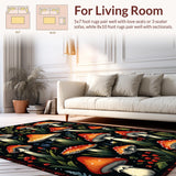 Ultra Soft Area Rug, Non Slip, Stain Resistant, Washable Area Rugs for Living Room, Bedroom, Witchy Black Mushroom Kitchen Runner Rug(Red)