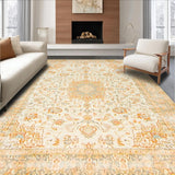 Ultra Soft Area Rug, Non Slip, Stain Resistant, Washable Area Rugs for Living Room, Bedroom, Cozy Beige Boho Floral Medallion Area(Ivory)