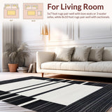 Ultra Soft Area Rug, Non Slip, Stain Resistant, Washable Area Rugs for Living Room, Bedroom, Modern Linear Spectrum Runner Rug with Alternating Bold and Narrow Stripes(Black)