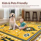 Ultra Soft Area Rug, Non Slip, Stain Resistant, Washable Area Rugs for Living Room, Bedroom, Rustic Earthy Aztec Motif(Yellow)