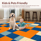Ultra Soft Area Rug, Non Slip, Stain Resistant, Washable Area Rugs for Living Room, Bedroom, Dynamic Earth Tone Medallion Theme(Orange)