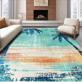 Ultra Soft Area Rug, Non Slip, Stain Resistant, Washable Area Rugs for Living Room, Bedroom, Tropical Vibes Surfboard Design Area Rug with Palm Tree Motifs(Blue)