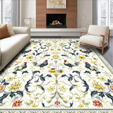 Ultra Soft Area Rug, Non Slip, Stain Resistant, Washable Area Rugs for Living Room, Bedroom, Chic Poultry Parade Area Modern Folk Art Rooster & Floral Design(White)