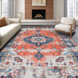 Ultra Soft Area Rug, Non Slip, Stain Resistant, Washable Area Rugs for Living Room, Bedroom, Sophisticated Vintage Geometric Flair(Orange)