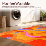 Ultra Soft Area Rug, Non Slip, Stain Resistant, Washable Area Rugs for Living Room, Bedroom, Striking Modern Wavy Artwork(Orange)