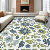 Ultra Soft Area Rug, Non Slip, Stain Resistant, Washable Area Rugs for Living Room, Bedroom, Vintage Cream Green Bedroom Floral Carpet(White)