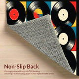 Ultra Soft Area Rug, Non Slip, Stain Resistant, Washable Area Rugs for Living Room, Bedroom, Retro Artistic Vinyl Record Design(Black)