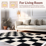 Ultra Soft Area Rug, Non Slip, Stain Resistant, Washable Area Rugs for Living Room, Bedroom, Distressed Checkerboard Black Farmhouse Dining Room Rug(Black)