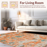 Ultra Soft Area Rug, Non Slip, Stain Resistant, Washable Area Rugs for Living Room, Bedroom, Sophisticated Transitional Floral Fusion(Orange)