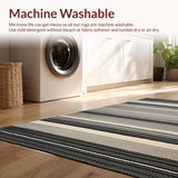 Ultra Soft Area Rug, Non Slip, Stain Resistant, Washable Area Rugs for Living Room, Bedroom, Rustic Textured Linear Motif(Black)