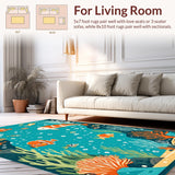 Ultra Soft Area Rug, Non Slip, Stain Resistant, Washable Area Rugs for Living Room, Bedroom, Colorful Underwater Fantasy Theme(Blue)