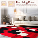 Ultra Soft Area Rug, Non Slip, Stain Resistant, Washable Area Rugs for Living Room, Bedroom, Bold Red and Black Checkerboard Motif(Red)