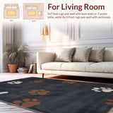 Ultra Soft Area Rug, Non Slip, Stain Resistant, Washable Area Rugs for Living Room, Bedroom, Sophisticated Graphite Paw Print Style(Black)