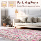 Ultra Soft Area Rug, Non Slip, Stain Resistant, Washable Area Rugs for Living Room, Bedroom, Chic Ethnic Floral Arrangement(Pink)