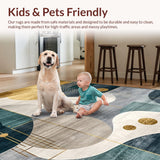 Ultra Soft Area Rug, Non Slip, Stain Resistant, Washable Area Rugs for Living Room, Bedroom, Sleek Gold and Gray Tiled Motif(Gold)