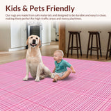 Ultra Soft Area Rug, Non Slip, Stain Resistant, Washable Area Rugs for Living Room, Bedroom, Rustic Minimalist Ogee Print(Pink)