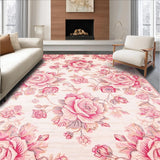Ultra Soft Area Rug, Non Slip, Stain Resistant, Washable Area Rugs for Living Room, Bedroom, Chic Traditional Botanical Motif(Pink)