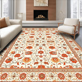 Ultra Soft Area Rug, Non Slip, Stain Resistant, Washable Area Rugs for Living Room, Bedroom, Rustic Warm Floral Tapestry Feel(Ivory)