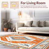 Ultra Soft Area Rug, Non Slip, Stain Resistant, Washable Area Rugs for Living Room, Bedroom, Boho Western Medallion Area Geometric Tribal Print(Orange)